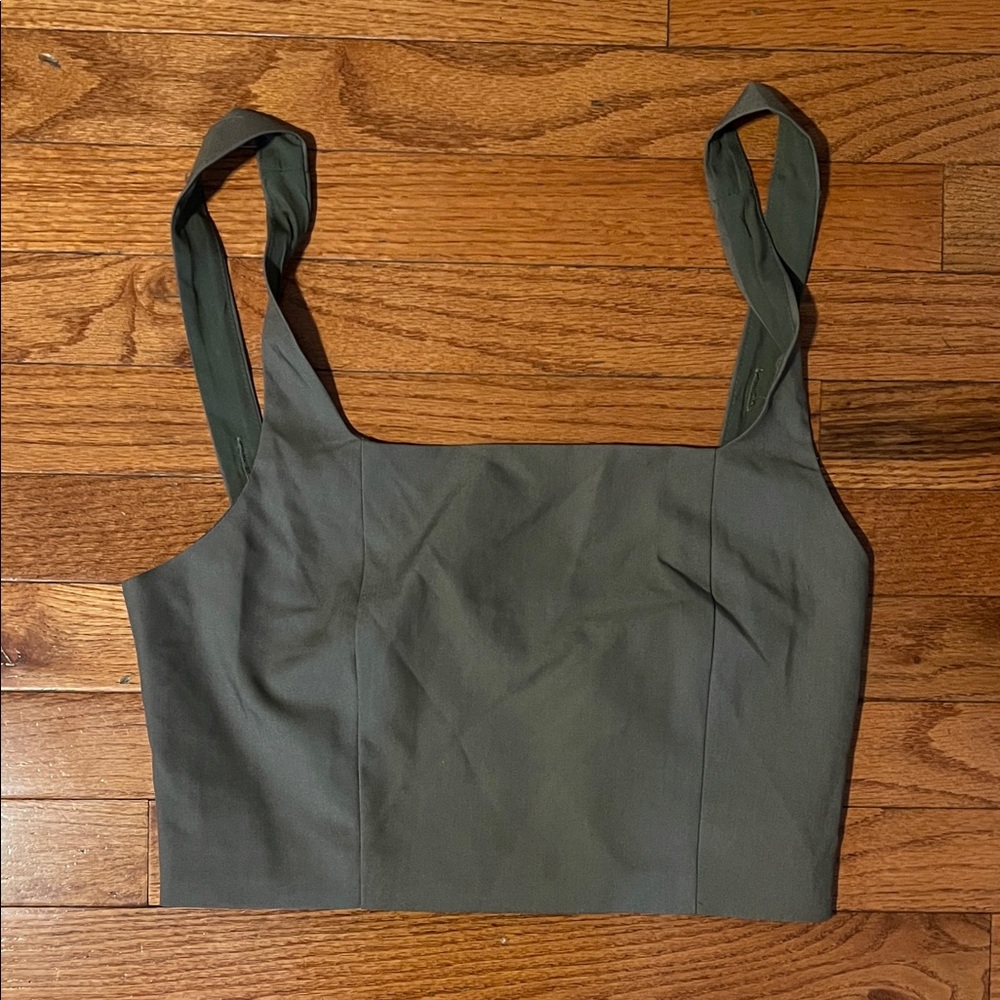 Olive Green Women's Crop Top x Baby Pink/Cream Tank Top